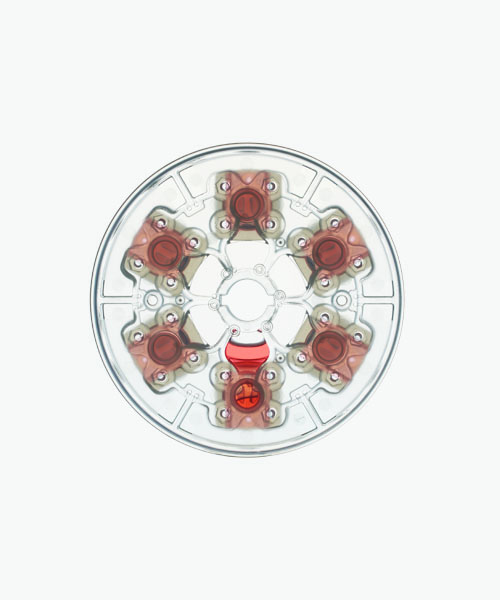 ExoDisc cartridge top-down view showing 6 sample channels